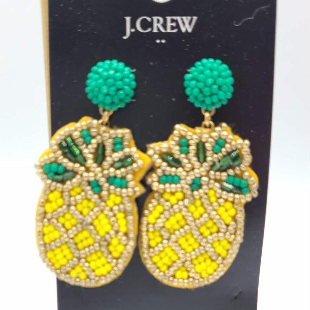 J Crew Factory Beaded Pineapple Earrings NWT!